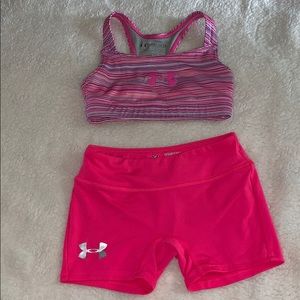 Youth Under Armour sports bra and fitted shorts